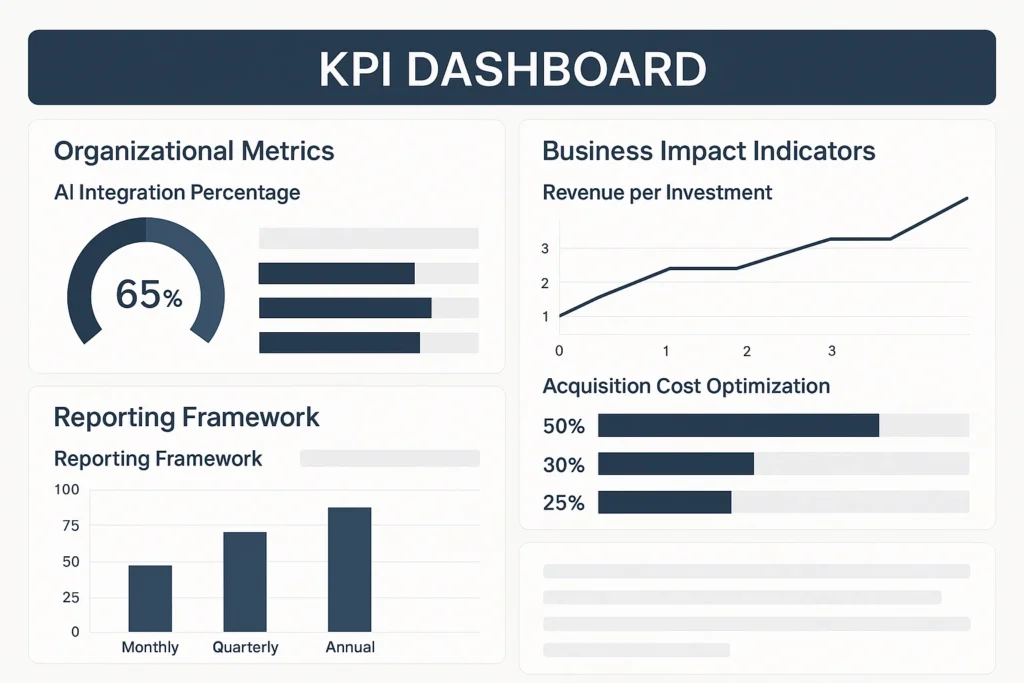 Minimalist design of AI leadership journey: silhouette of executive figure walking from ‘copilot’ to ‘autopilot’ markers through a digital data landscape with neural visual effects.


